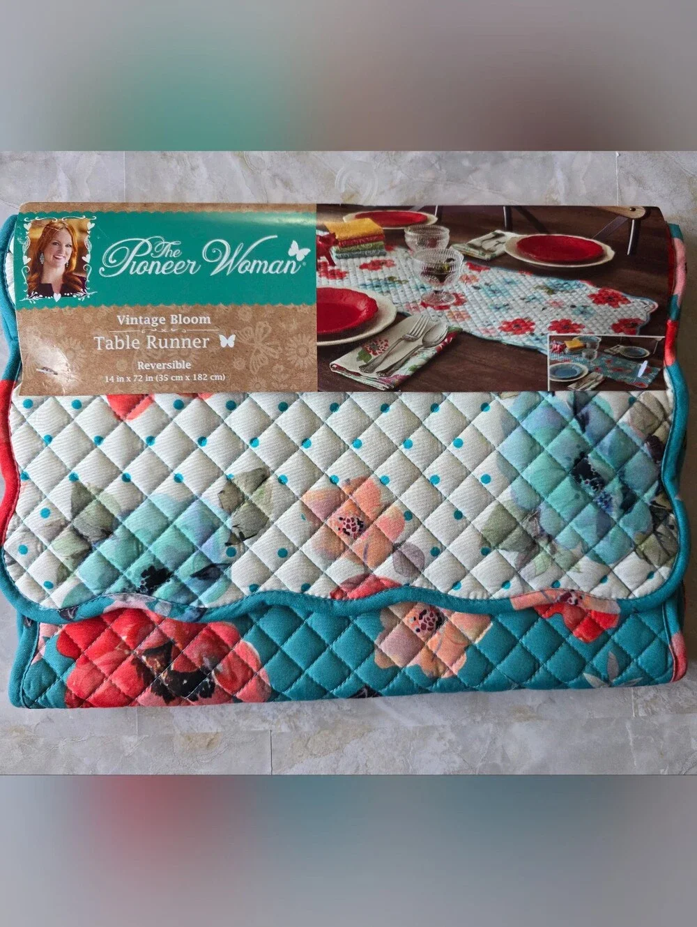 Pioneer Woman Vintage Bloom Reversible Quilted Table Runner 14x72 Cottagecore